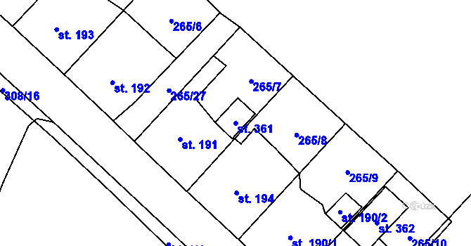 Parcela st. 361 v KÚ Zdíkov, Katastrální mapa