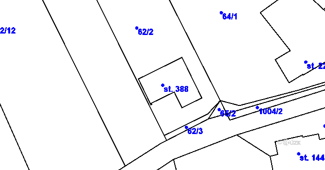 Parcela st. 388 v KÚ Zdíkov, Katastrální mapa