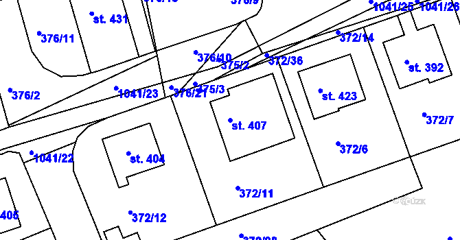 Parcela st. 407 v KÚ Zdíkov, Katastrální mapa