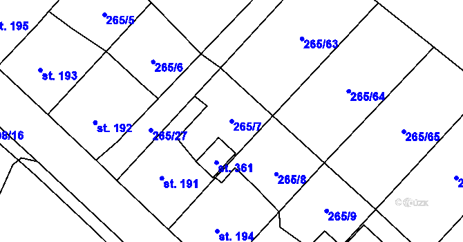 Parcela st. 265/7 v KÚ Zdíkov, Katastrální mapa
