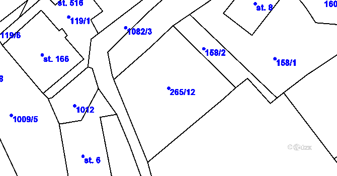 Parcela st. 265/12 v KÚ Zdíkov, Katastrální mapa