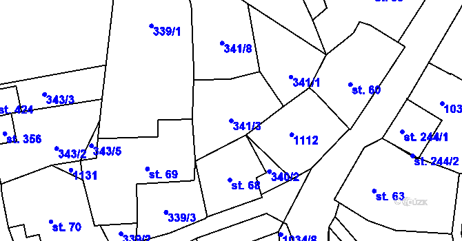 Parcela st. 341/3 v KÚ Zdíkov, Katastrální mapa