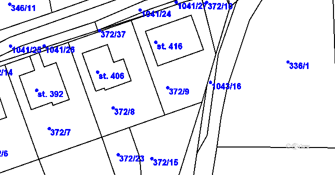 Parcela st. 372/9 v KÚ Zdíkov, Katastrální mapa