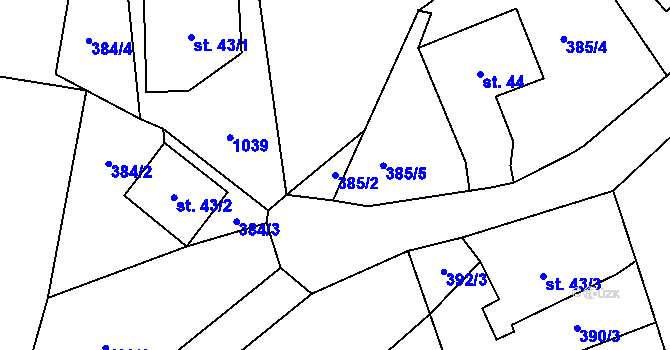 Parcela st. 385/2 v KÚ Zdíkov, Katastrální mapa