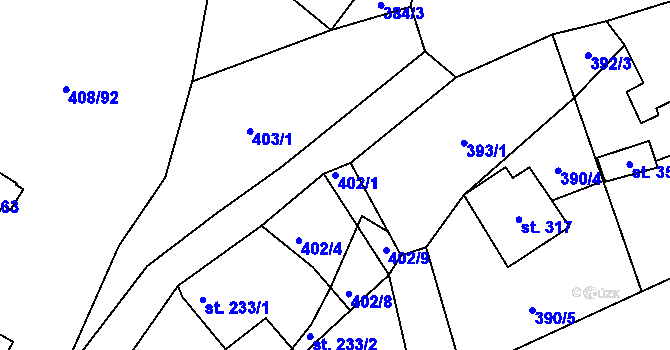 Parcela st. 402/1 v KÚ Zdíkov, Katastrální mapa