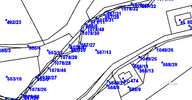 Parcela st. 567/13 v KÚ Zdíkov, Katastrální mapa