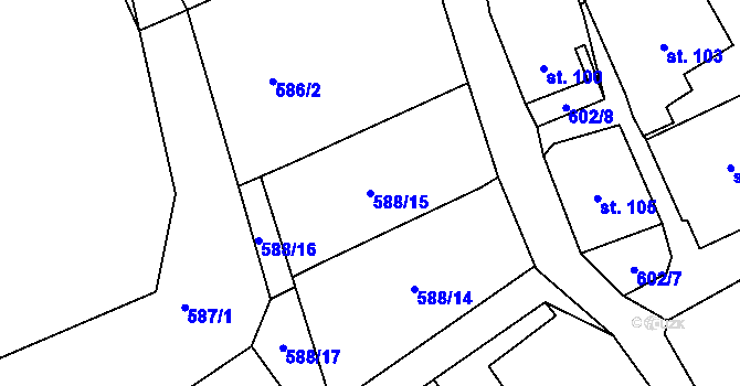 Parcela st. 588/15 v KÚ Zdíkov, Katastrální mapa