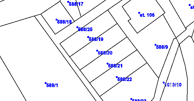 Parcela st. 588/20 v KÚ Zdíkov, Katastrální mapa