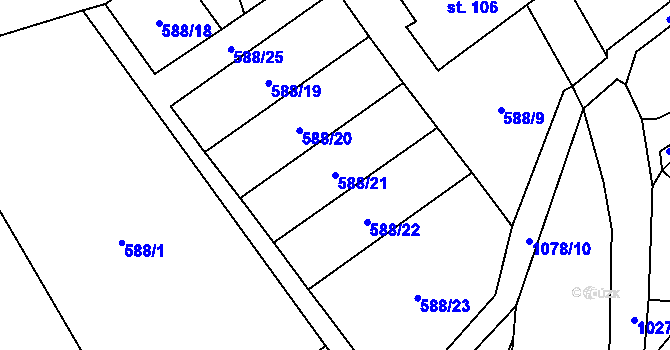 Parcela st. 588/21 v KÚ Zdíkov, Katastrální mapa