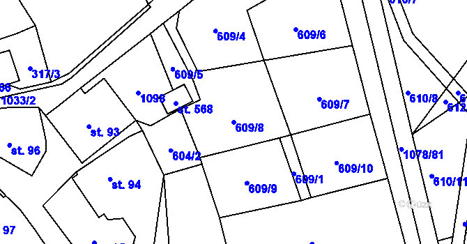 Parcela st. 609/8 v KÚ Zdíkov, Katastrální mapa
