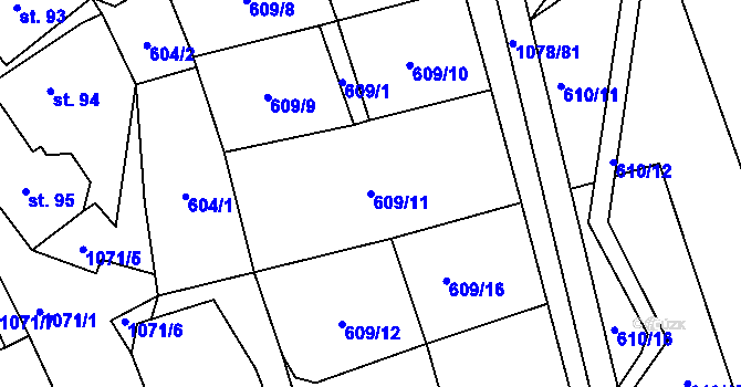 Parcela st. 609/11 v KÚ Zdíkov, Katastrální mapa