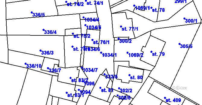 Parcela st. 1034/1 v KÚ Zdíkov, Katastrální mapa