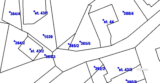 Parcela st. 385/5 v KÚ Zdíkov, Katastrální mapa