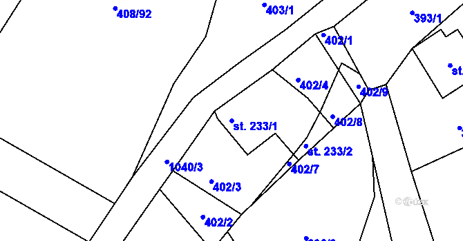 Parcela st. 233/1 v KÚ Zdíkov, Katastrální mapa