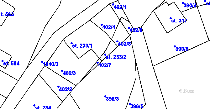 Parcela st. 233/2 v KÚ Zdíkov, Katastrální mapa