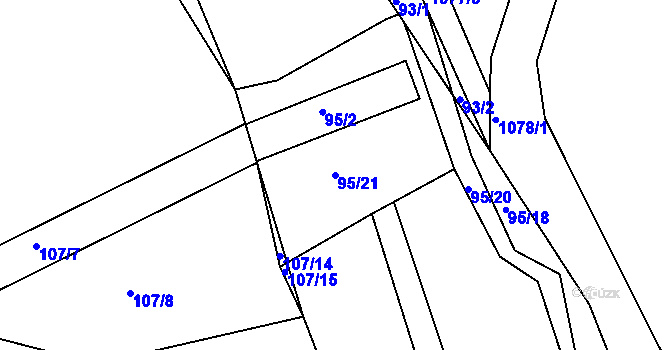 Parcela st. 95/21 v KÚ Zdíkov, Katastrální mapa