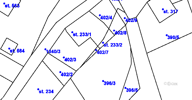 Parcela st. 402/7 v KÚ Zdíkov, Katastrální mapa