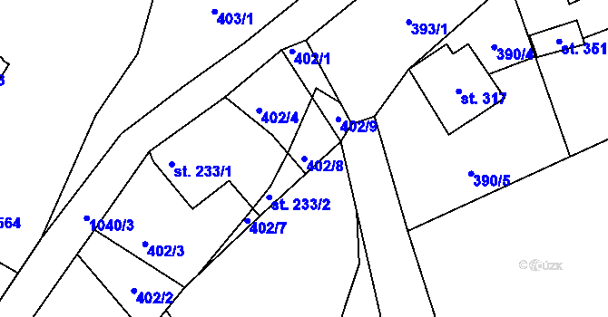 Parcela st. 402/8 v KÚ Zdíkov, Katastrální mapa