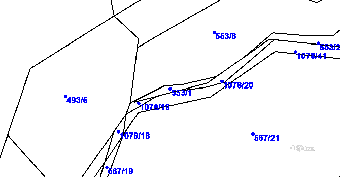 Parcela st. 553/1 v KÚ Zdíkov, Katastrální mapa