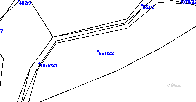 Parcela st. 567/22 v KÚ Zdíkov, Katastrální mapa