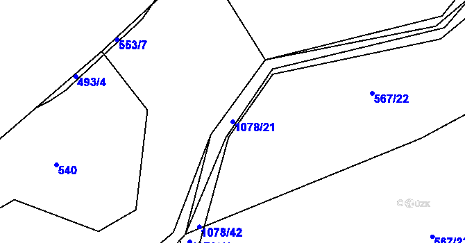 Parcela st. 1078/21 v KÚ Zdíkov, Katastrální mapa