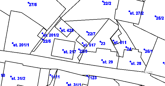 Parcela st. 517 v KÚ Zdíkov, Katastrální mapa