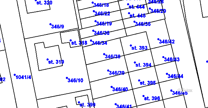 Parcela st. 346/38 v KÚ Zdíkov, Katastrální mapa