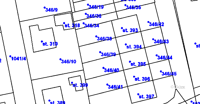 Parcela st. 346/39 v KÚ Zdíkov, Katastrální mapa