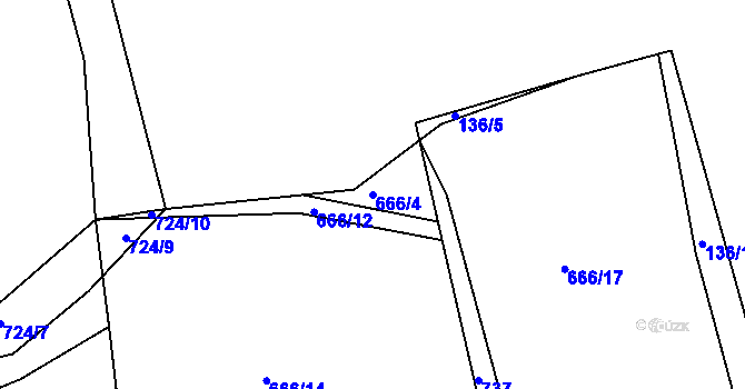 Parcela st. 666/4 v KÚ Branišov u Zdíkovce, Katastrální mapa
