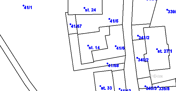 Parcela st. 14 v KÚ Hodonín u Zdíkovce, Katastrální mapa