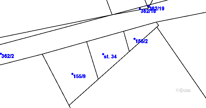 Parcela st. 34 v KÚ Hodonín u Zdíkovce, Katastrální mapa