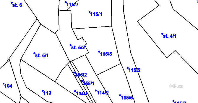 Parcela st. 115/5 v KÚ Hodonín u Zdíkovce, Katastrální mapa