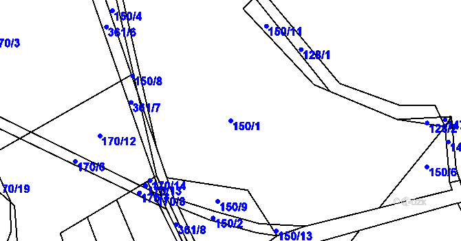 Parcela st. 150/1 v KÚ Hodonín u Zdíkovce, Katastrální mapa
