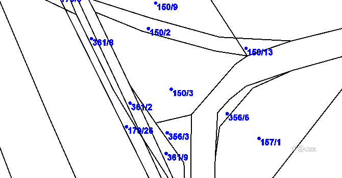 Parcela st. 150/3 v KÚ Hodonín u Zdíkovce, Katastrální mapa