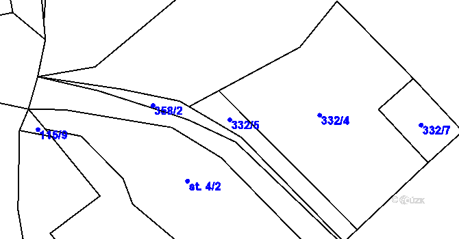 Parcela st. 332/5 v KÚ Hodonín u Zdíkovce, Katastrální mapa