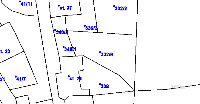 Parcela st. 332/9 v KÚ Hodonín u Zdíkovce, Katastrální mapa