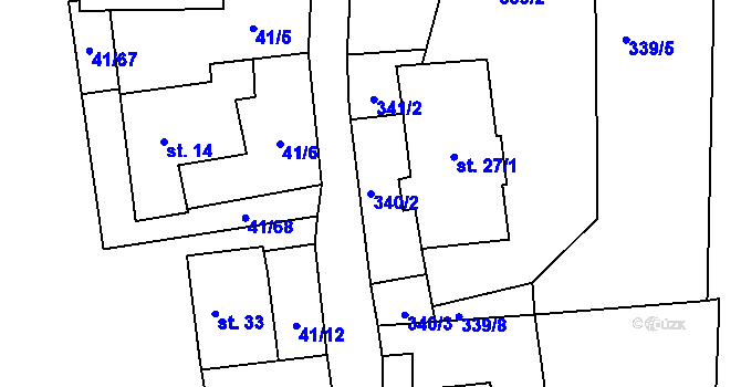 Parcela st. 340/2 v KÚ Hodonín u Zdíkovce, Katastrální mapa