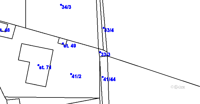 Parcela st. 33/3 v KÚ Hodonín u Zdíkovce, Katastrální mapa