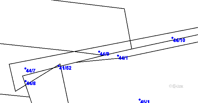 Parcela st. 44/9 v KÚ Hodonín u Zdíkovce, Katastrální mapa
