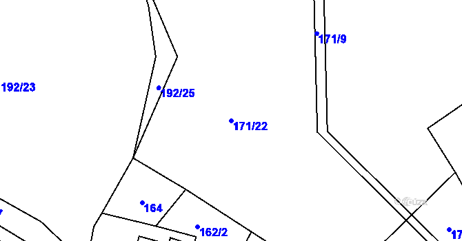 Parcela st. 171/22 v KÚ Hodonín u Zdíkovce, Katastrální mapa