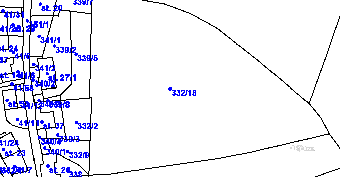 Parcela st. 332/18 v KÚ Hodonín u Zdíkovce, Katastrální mapa