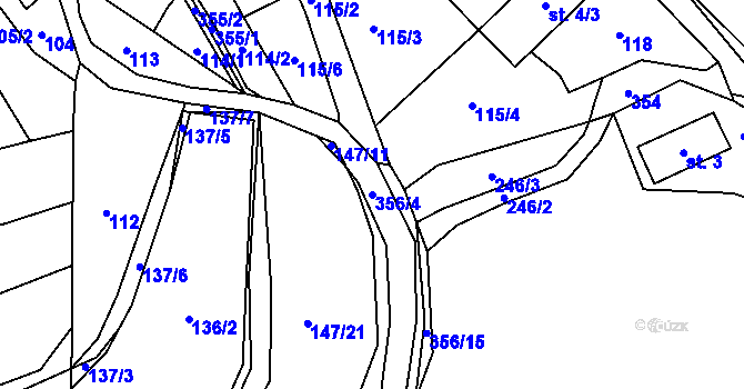 Parcela st. 356/4 v KÚ Hodonín u Zdíkovce, Katastrální mapa