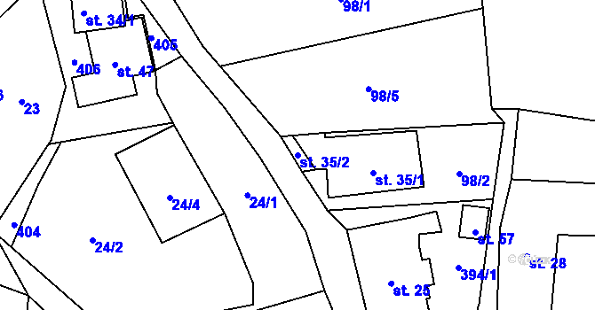 Parcela st. 35/2 v KÚ Jaroškov, Katastrální mapa