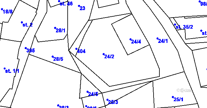 Parcela st. 24/2 v KÚ Jaroškov, Katastrální mapa