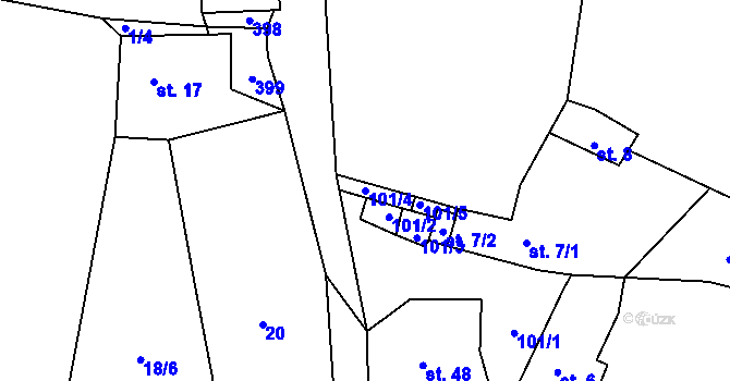 Parcela st. 101/4 v KÚ Jaroškov, Katastrální mapa