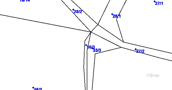 Parcela st. 16/3 v KÚ Jaroškov, Katastrální mapa