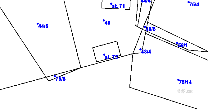 Parcela st. 75 v KÚ Jaroškov, Katastrální mapa