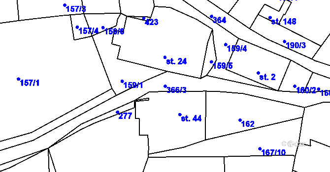 Parcela st. 366/3 v KÚ Zdíkovec, Katastrální mapa