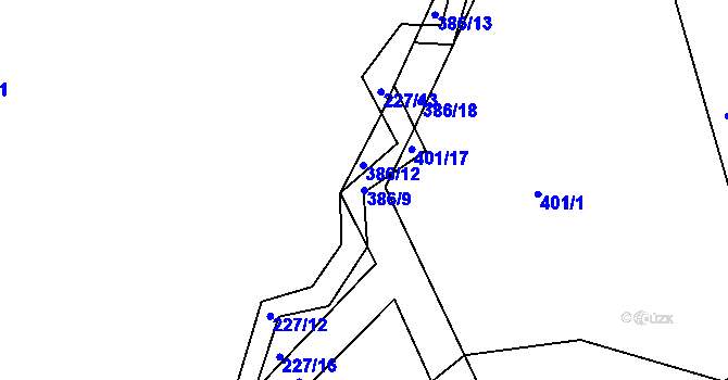 Parcela st. 386/9 v KÚ Zdíkovec, Katastrální mapa