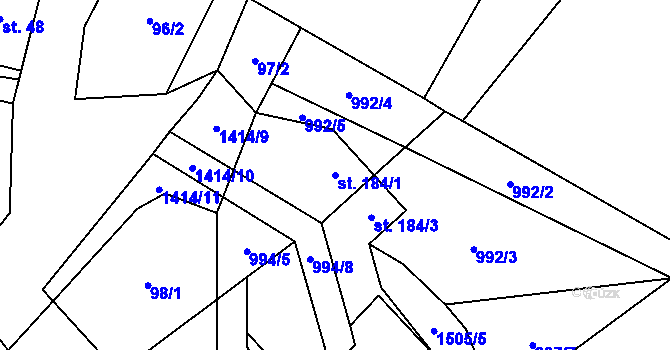 Parcela st. 184/1 v KÚ Zdislava, Katastrální mapa